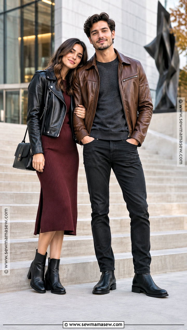 Leather Jacket Fall Couples Photoshoot Outfit - 25 fall couples photoshoot outfits