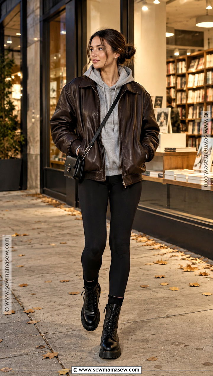 Leather Jacket Fall Leggings Outfit - 15 Fall Leggings And Lattes