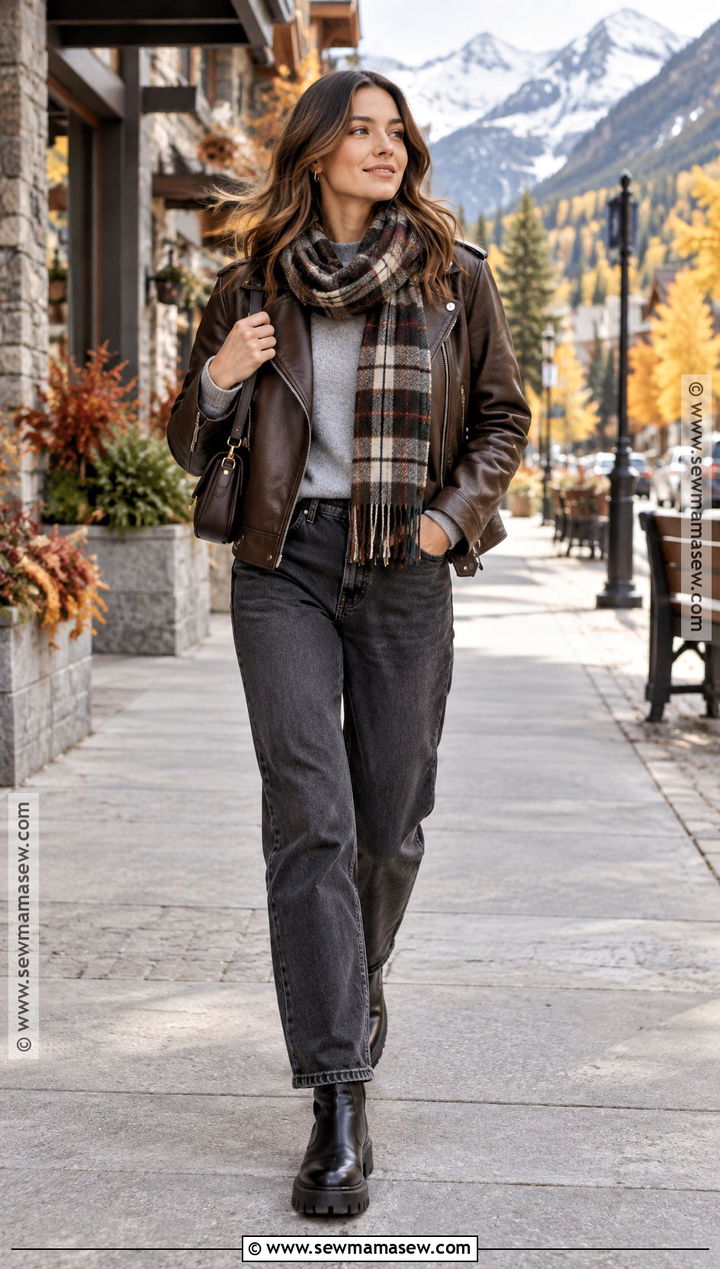 Leather Jacket Fall Mountain Outfit - 15 fall mountain getaway outfits