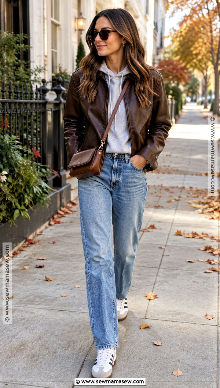Leather Jacket Fall Outfit With A Hoodie - 25 cosy fall outfits