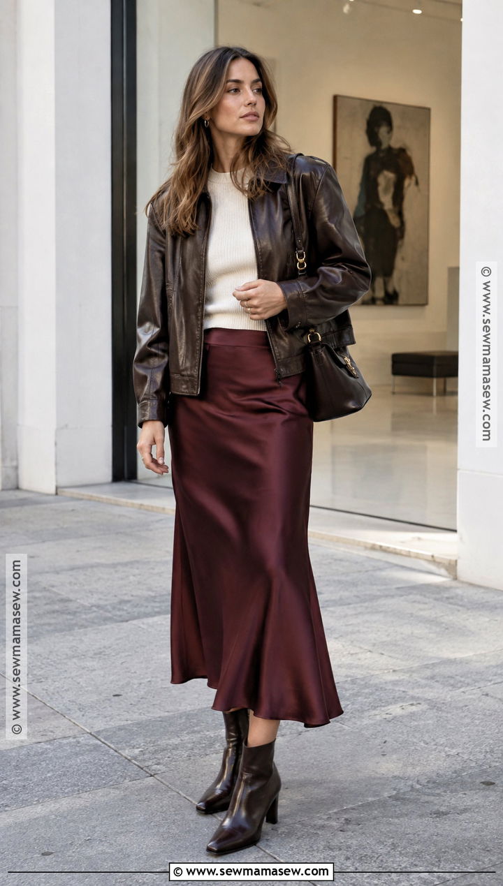 Leather Jacket Fall Outfit With A Slip Skirt - 25 effortless fall outfits