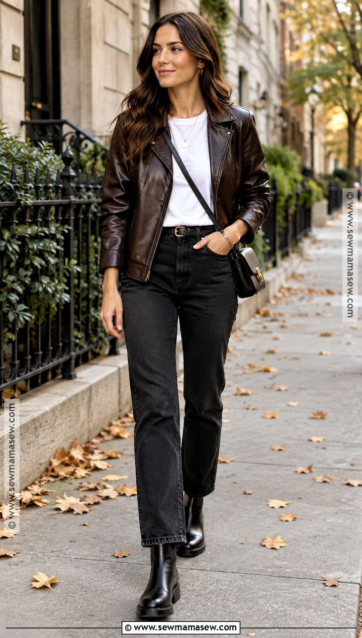 Leather Jacket Fall Outfit With Black Jeans - 25 autumn fall outfits