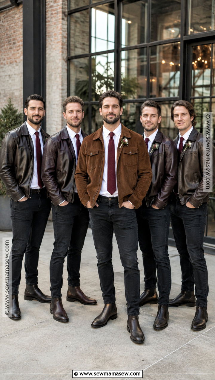 Leather Jacket Groomsmen Outfit With Black Jeans - 15 fall wedding groomsmen attire jeans