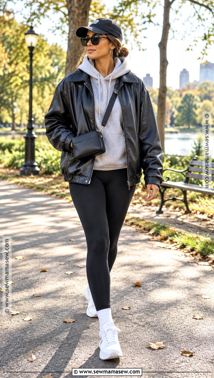 Leather Jacket Hoodie and Leggings Fall Outfit - 15 fall outfits with accessories