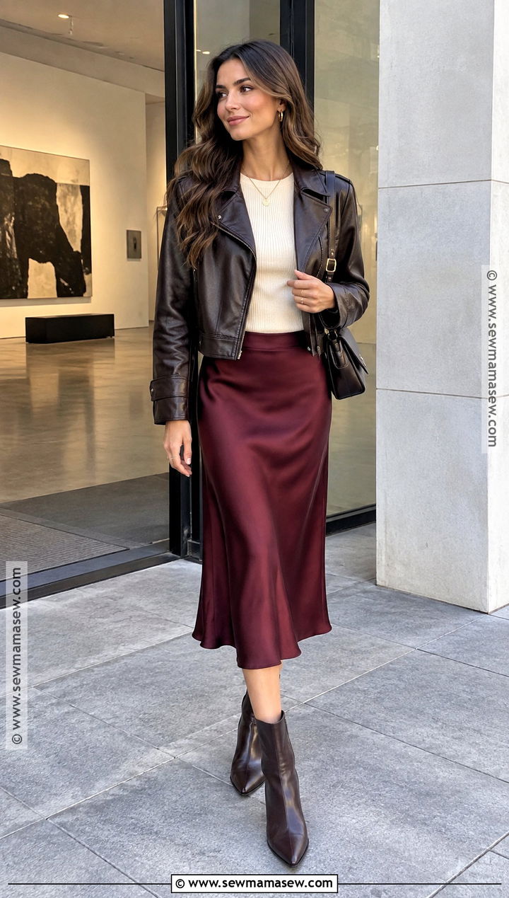 Leather Jacket Slip Skirt and Ankle Boots Fall Outfit - 15 Put Together Fall Outfits