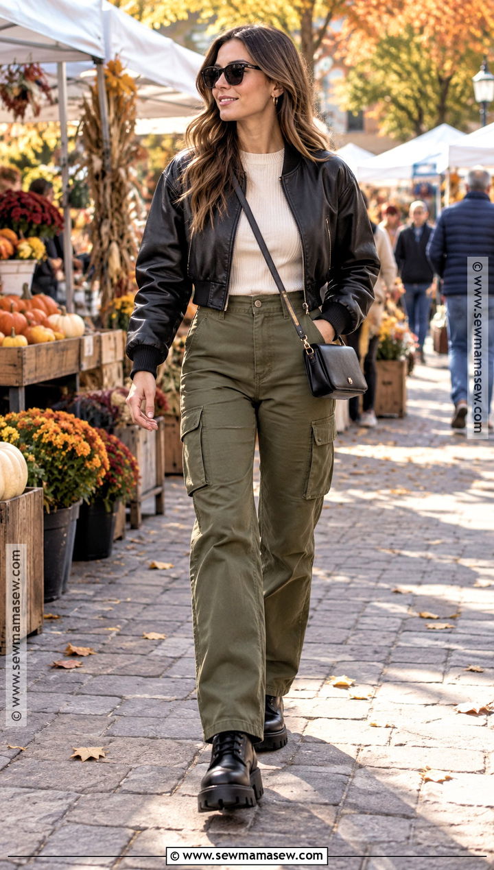 Leather Jacket With Cargo Pants - 25 Fall Leather Jacket Outfit Ideas