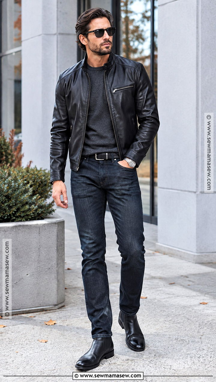 Leather Jacket With Dark Denim - 20 mens fall jackets