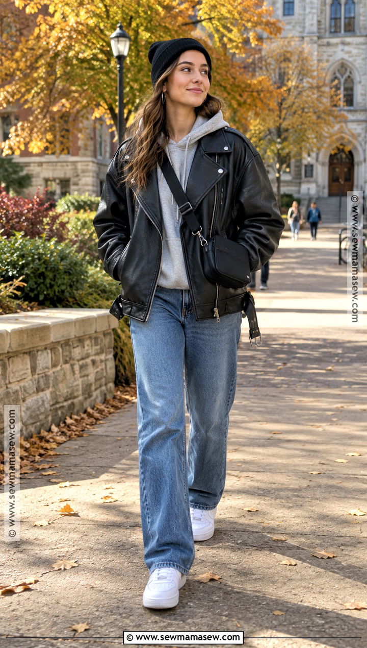 Leather Jacket With Hoodie And Jeans - 25 Fall Leather Jacket Outfit Ideas