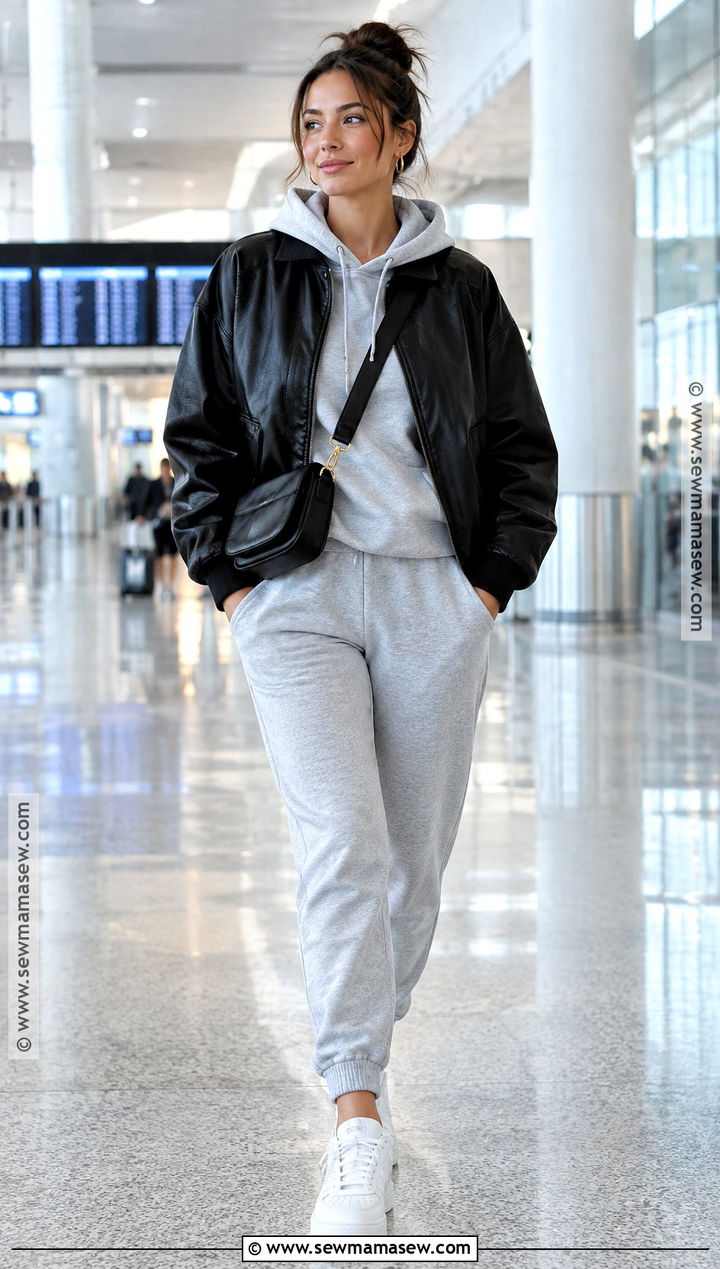 Leather Jacket With Hoodie And Joggers - 20 leather fall outfit ideas