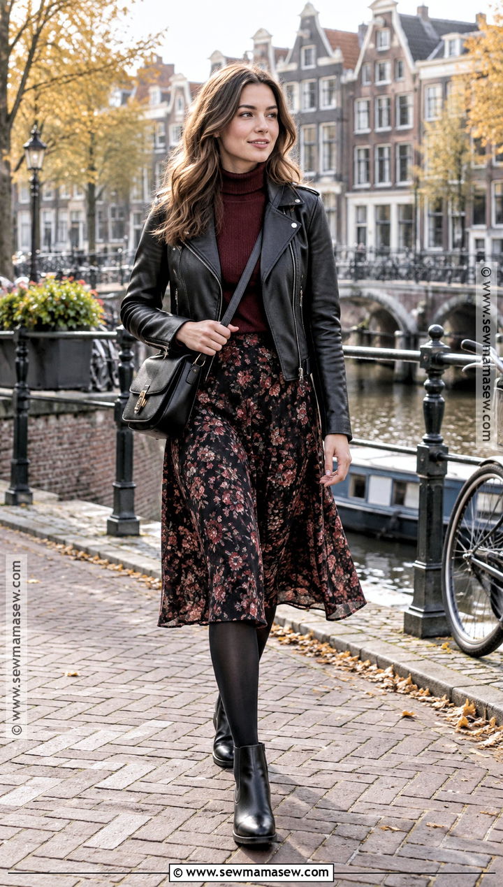Leather Jacket With Midi Skirt And Boots - 15 amsterdam fits autumn
