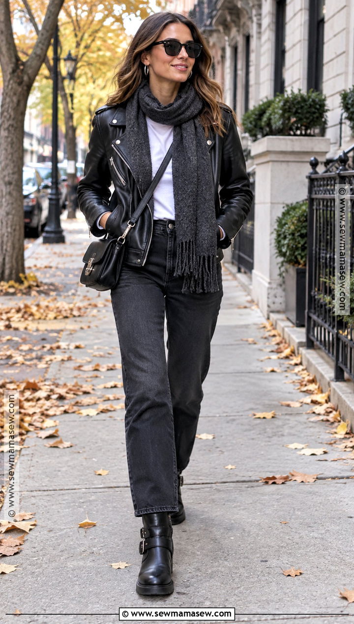 Leather Jacket With Straight Jeans And Biker Boots - 20 Fall Fits With Boots