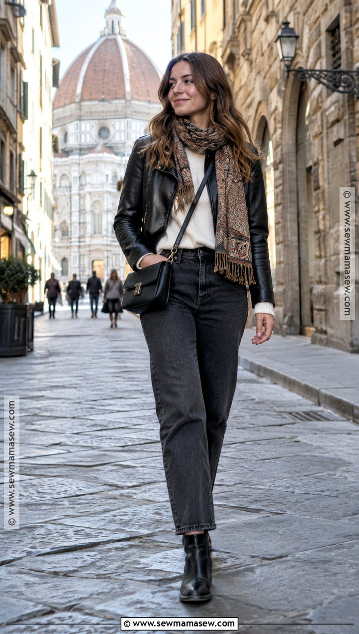 Leather Jacket With Straight Leg Jeans - 15 italy travel outfit october ideas