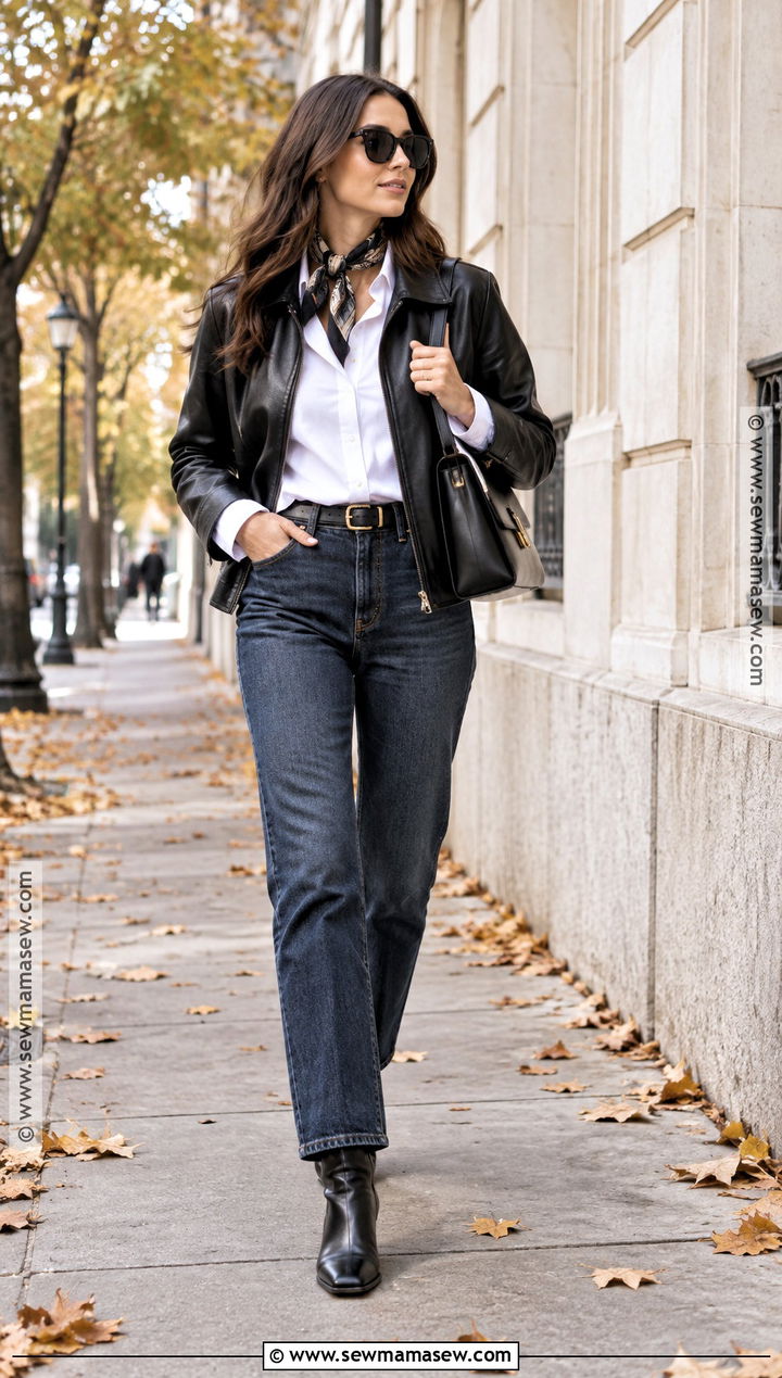 Leather Jacket With White Shirt And Jeans - 15 french girl style fall ideas