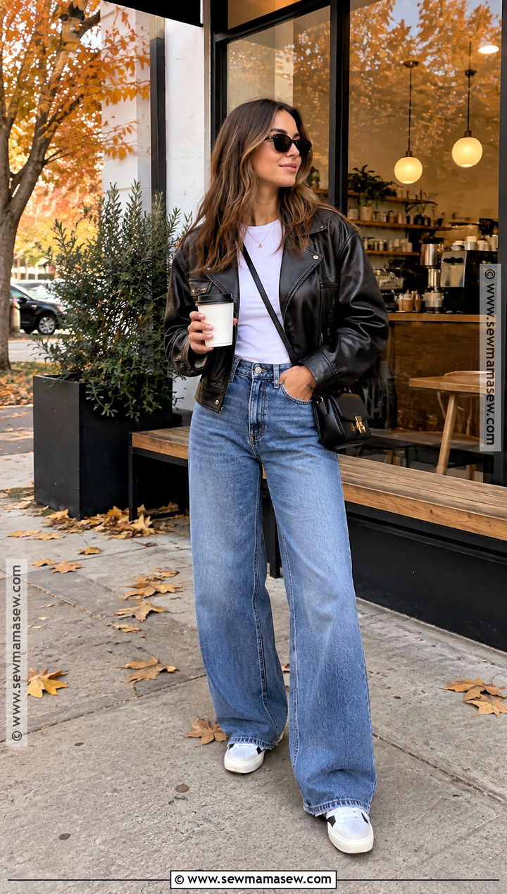 Leather Jacket With Wide Leg Jeans Outfit - 15 fall 2026 minimal outfits