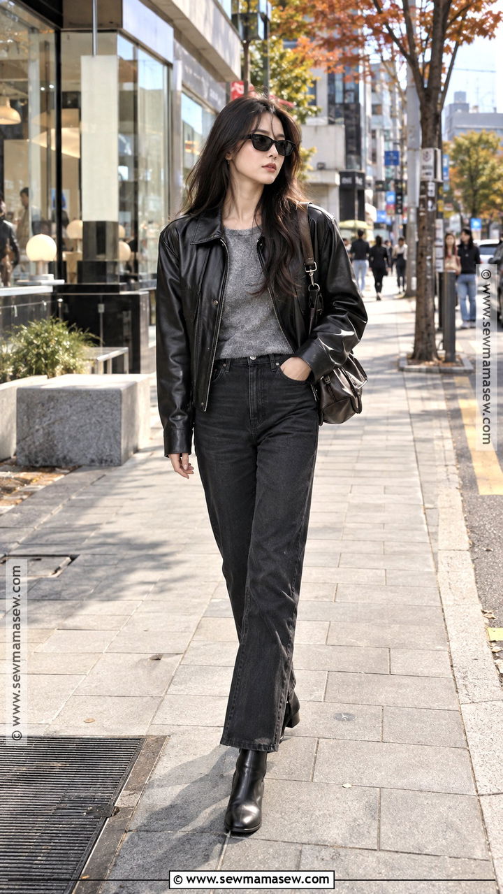 Leather Jacket and Black Jeans Autumn Outfit - 20 autumn in korea outfit ideas
