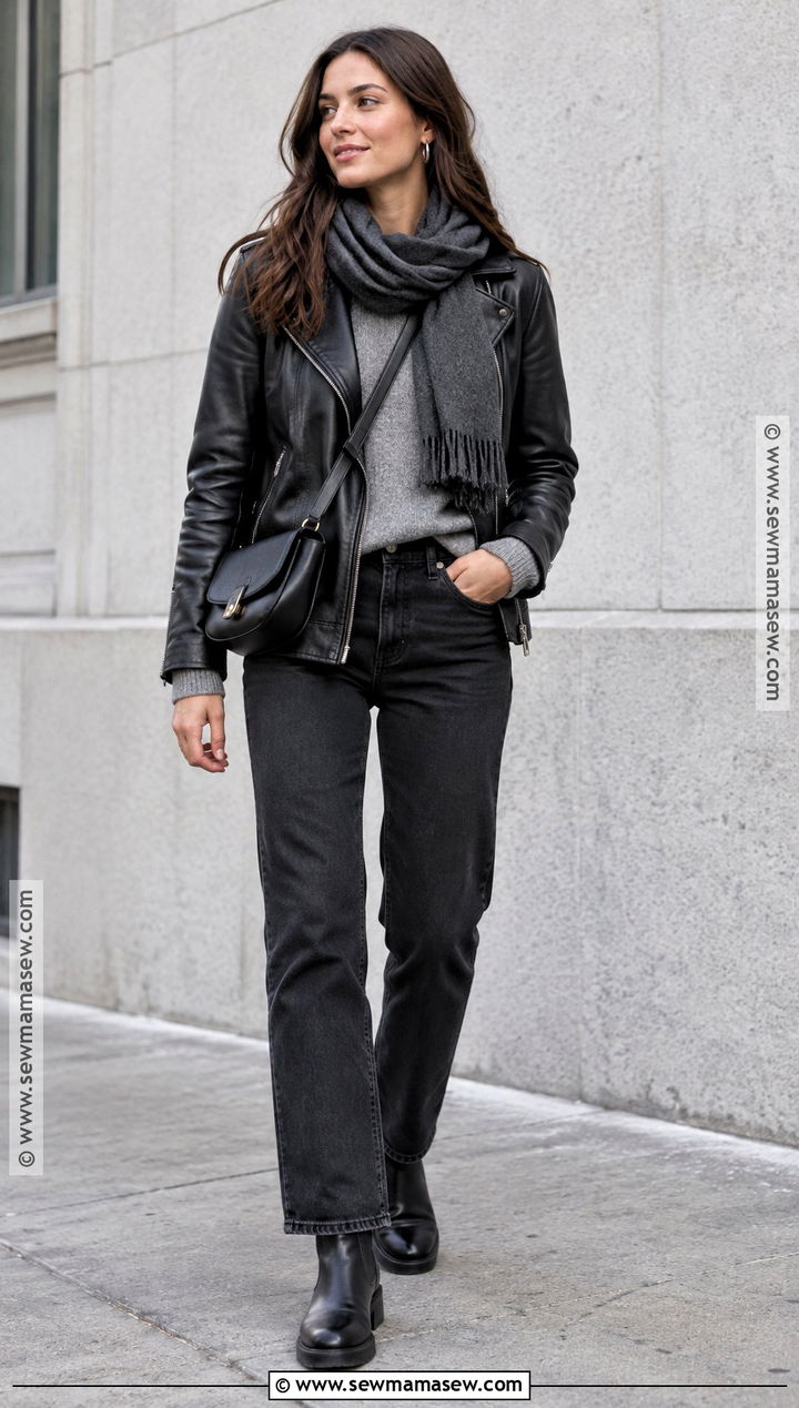 Leather Jacket and Black Jeans Autumn Outfit - 15 autumn outfit inspiration collage ideas