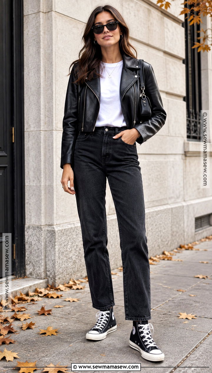 Leather Jacket and Black Jeans Converse Outfit - 20 converse fall outfits