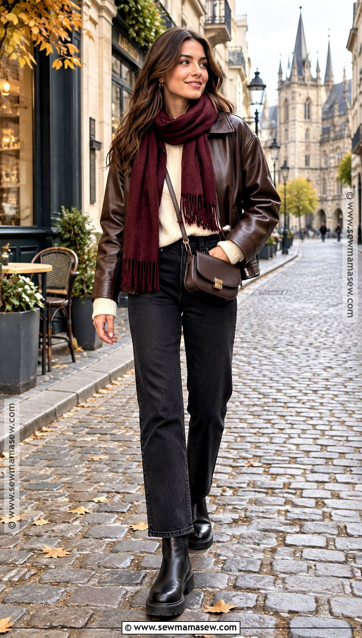 Leather Jacket and Black Jeans Europe Outfit - 15 fall europe travel capsule ideas