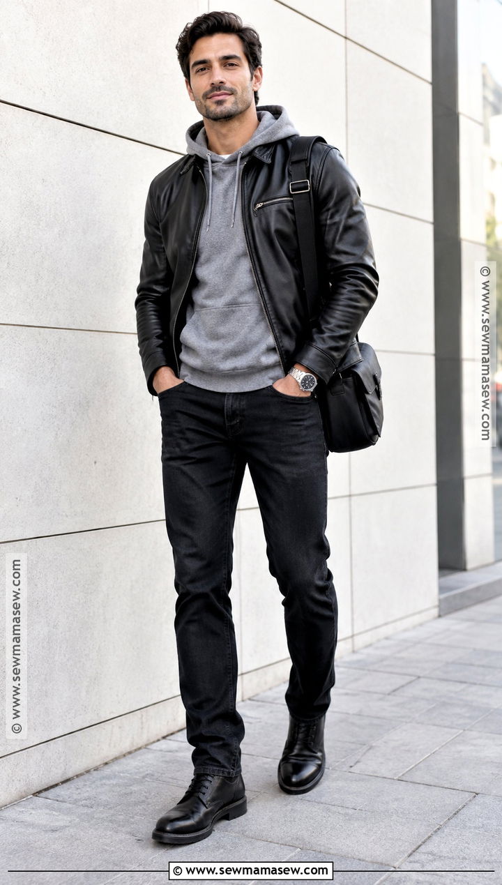 Leather Jacket and Black Jeans Fall Outfit - 15 fall outfits for men