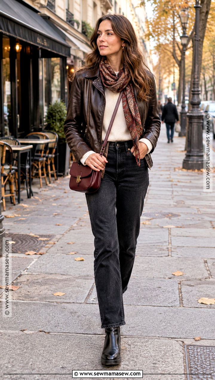 Leather Jacket and Black Jeans Paris Outfit - 20 outfits for paris in october