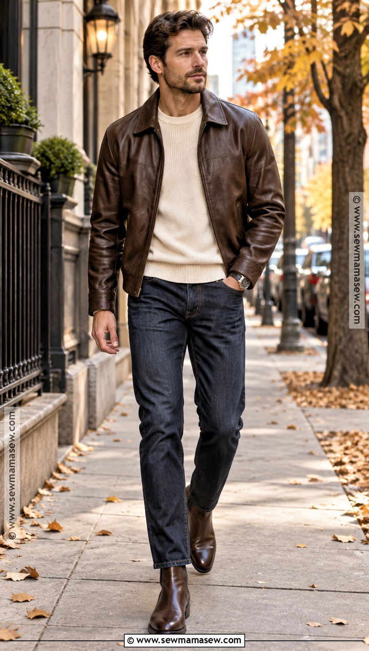 Leather Jacket and Chelsea Boots Fall Outfit - 15 cute fall outfits for men