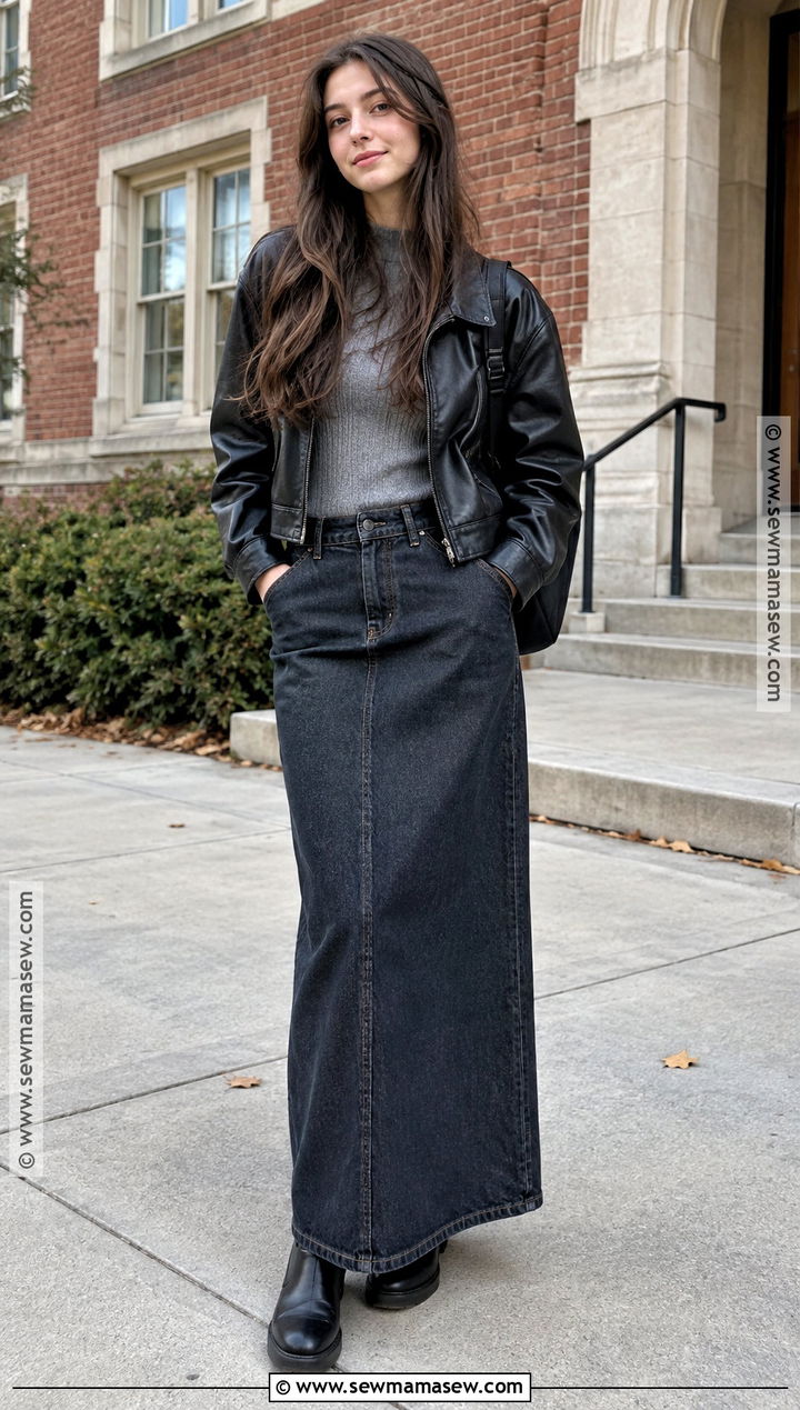 Leather Jacket and Maxi Skirt School Outfit - 25 autumn school outfits