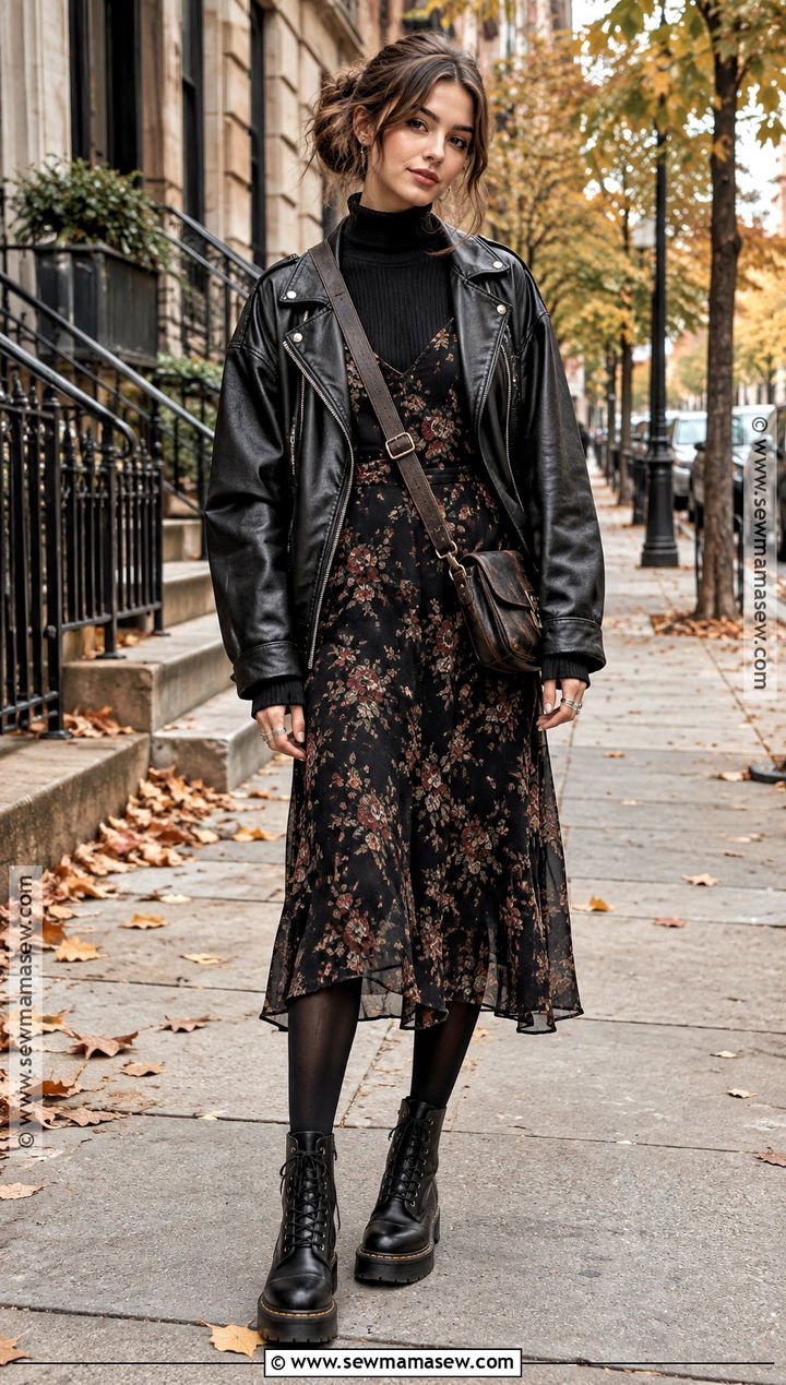 Leather Jacket and Slip Dress Grungy Fall Outfit - 25 grungy fall outfits