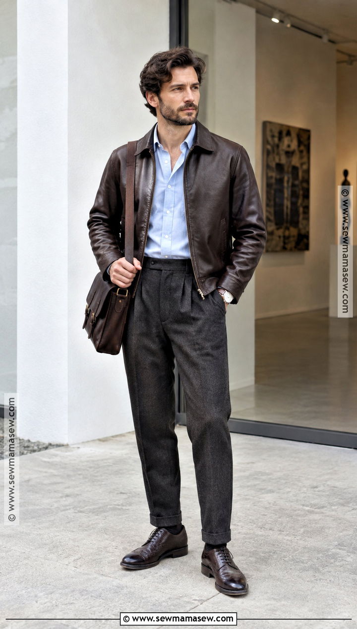 Leather Jacket and Wool Trousers Hipster Fall Outfit - 15 Hipster Fall Outfits for Men