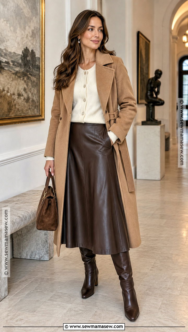 Leather Midi Skirt And Cardigan Holiday Outfit - 20 Holiday Outfits Autumn