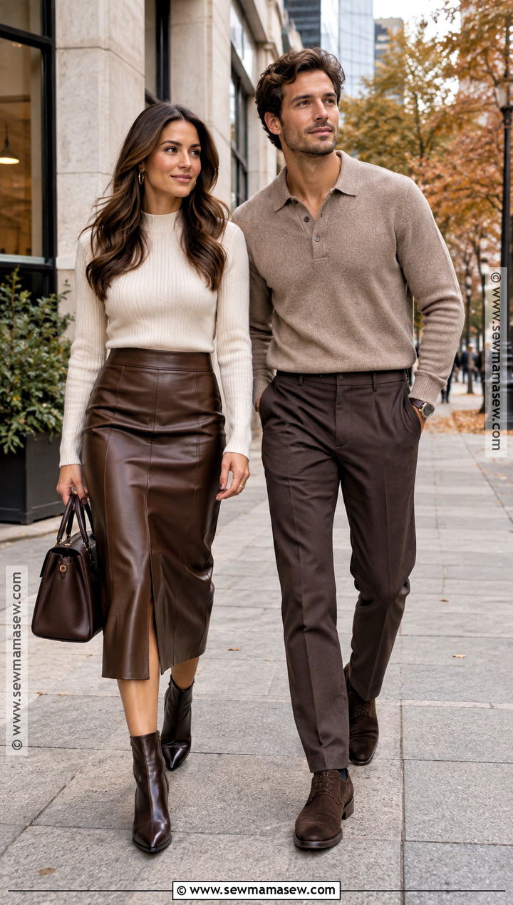Leather Midi Skirt And Fitted Sweater Engagement Outfit - 20 engagement photos fall outfit ideas