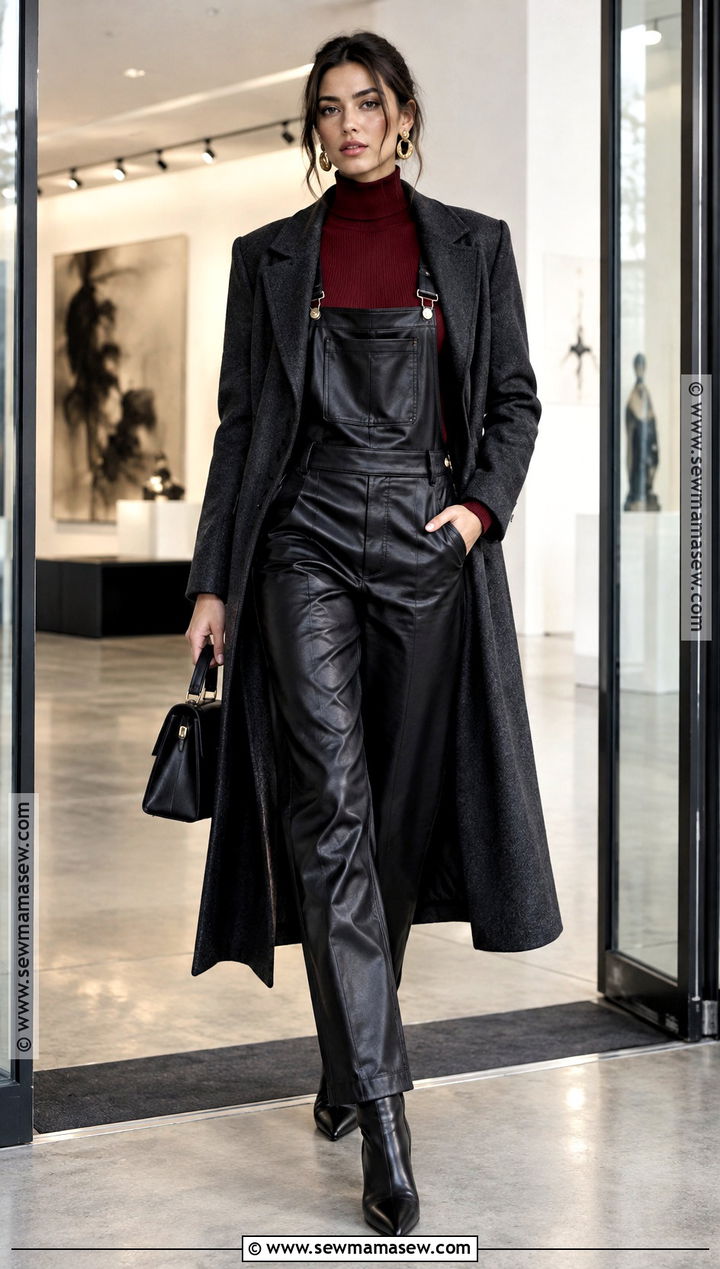 Leather Overalls With Bodysuit and Ankle Boots - 20 styling overalls fall