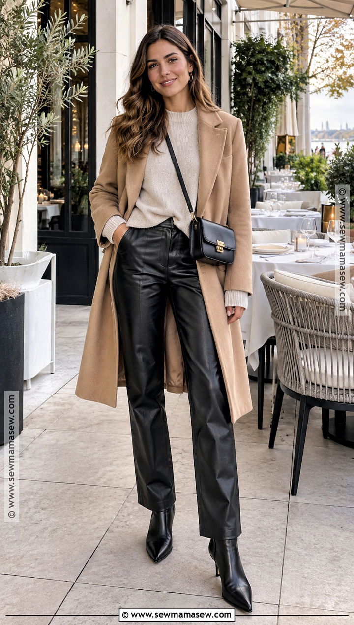 Leather Pants And Cashmere Sweater Fall Dinner Outfit - 25 fall dinner outfits