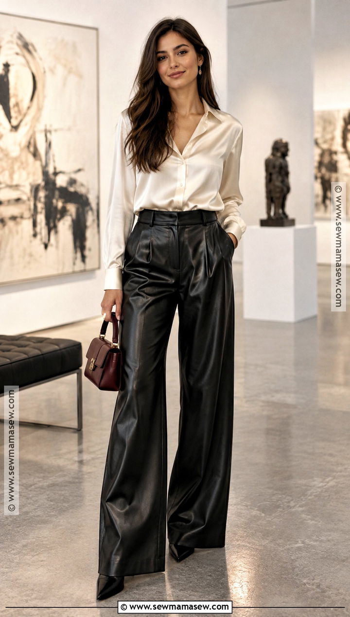 Leather Pants With Blouse And Heels - 20 Leather Pants Outfit Fall