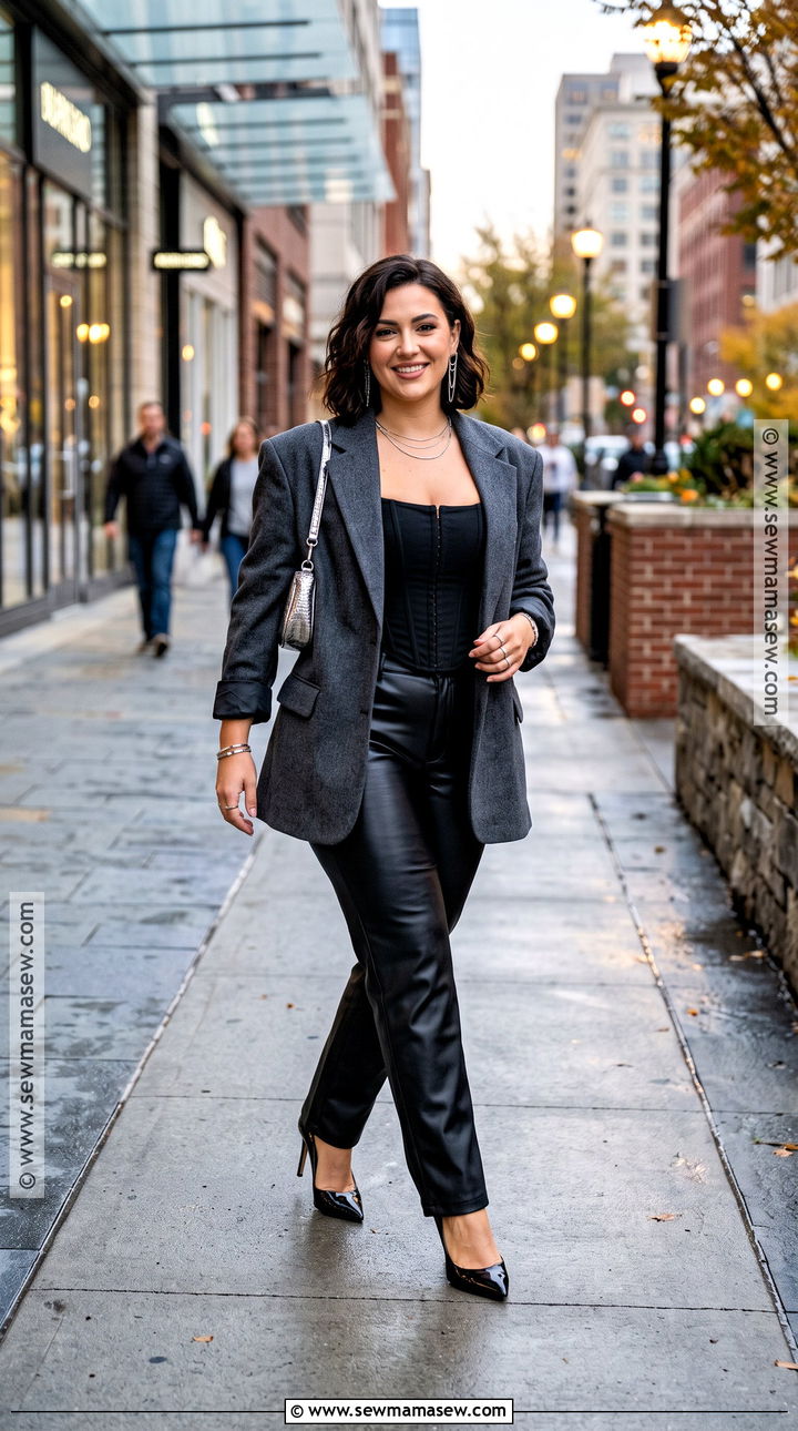 Leather Pants With Corset Top And Blazer - 15 Fall Outfit Inspo 2026 Going Out Ideas