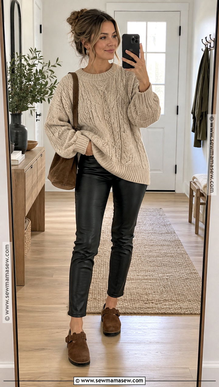 Leather Pants With Oversized Sweater And Clogs - 20 leather pants fall outfit