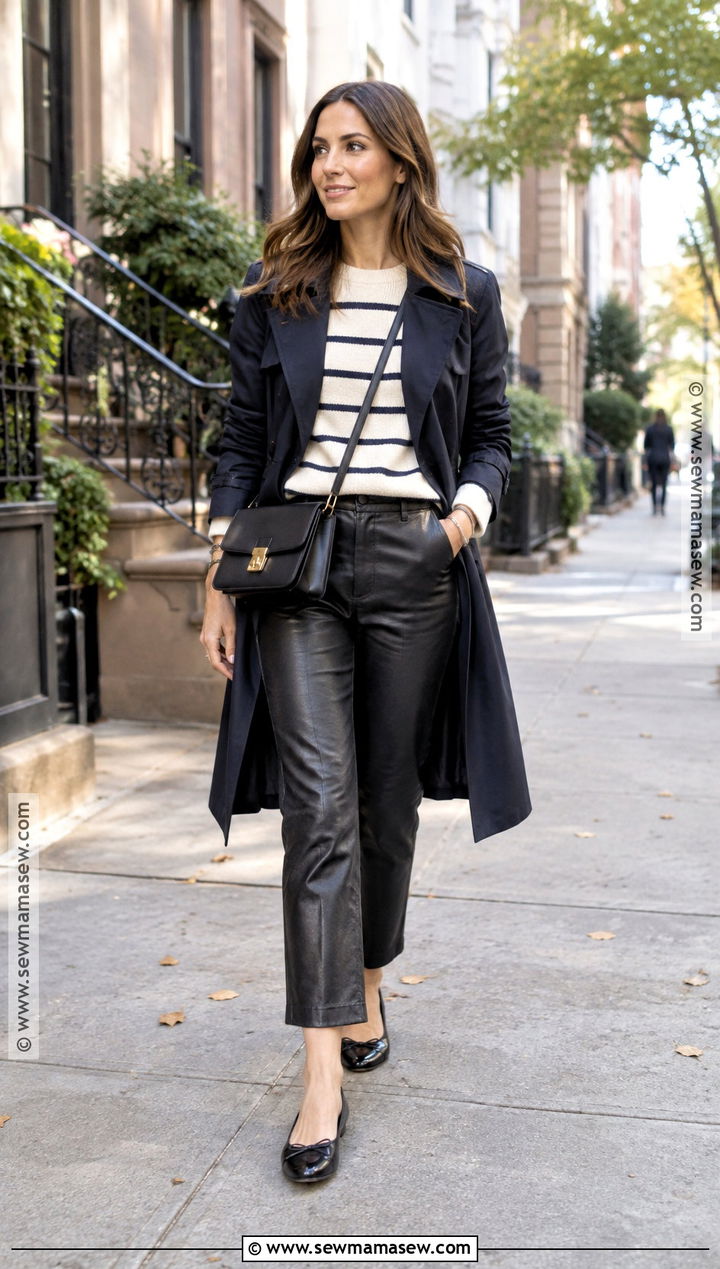Leather Pants With Striped Sweater And Flats - 15 fall leather pants