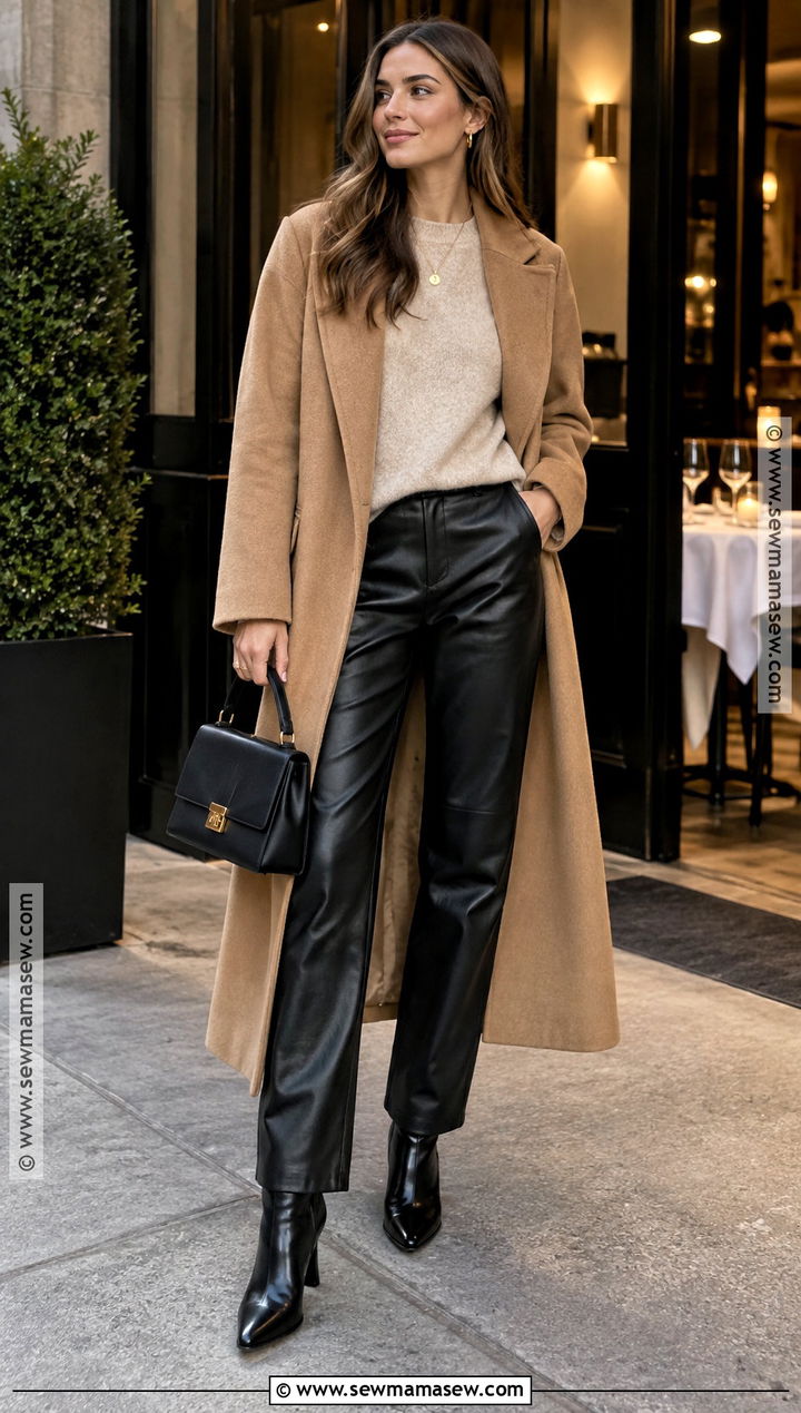 Leather Pants and Soft Knit Autumn Dinner Outfit - 25 autumn dinner outfit ideas