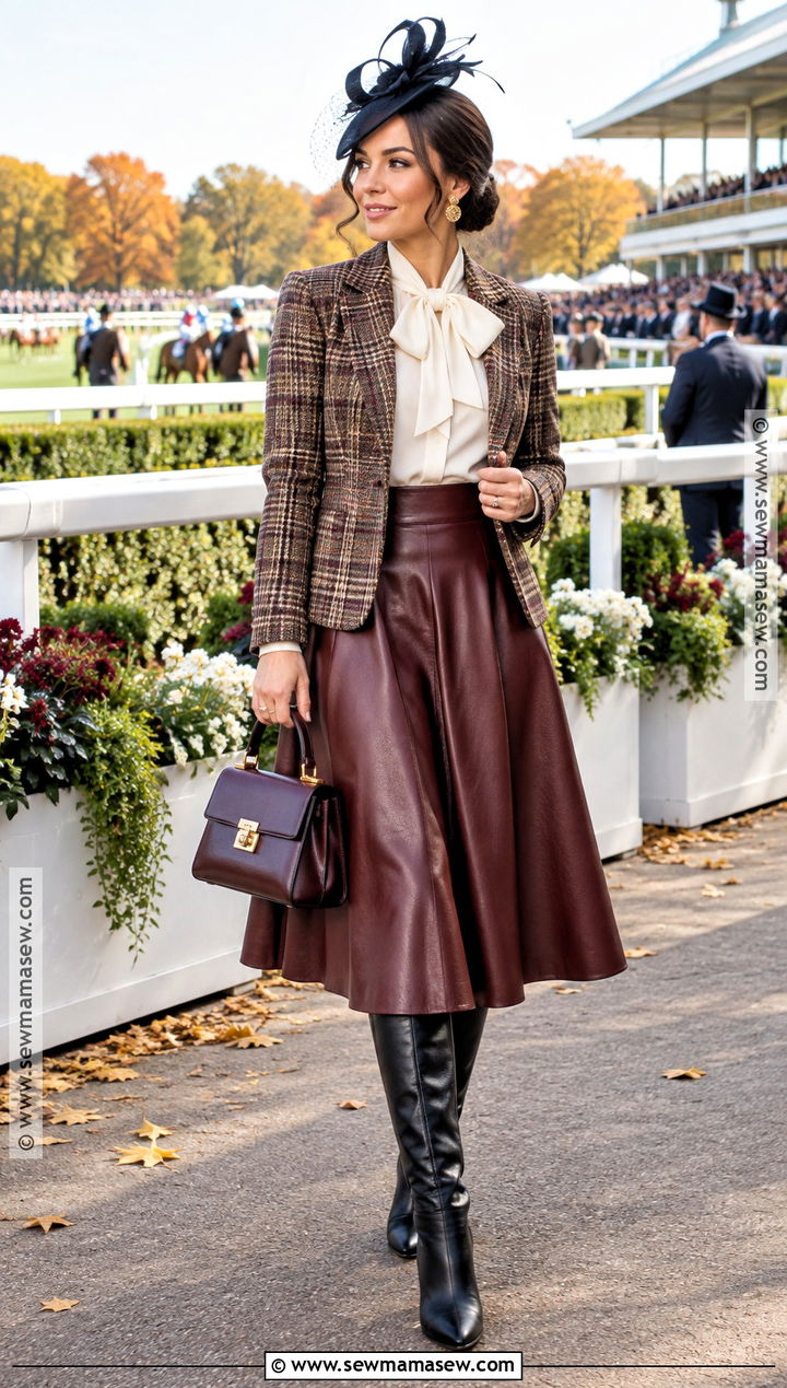 Leather Skirt And Blouse Fall Horse Race Outfit - 20 Fall Horse Race Outfit Ideas