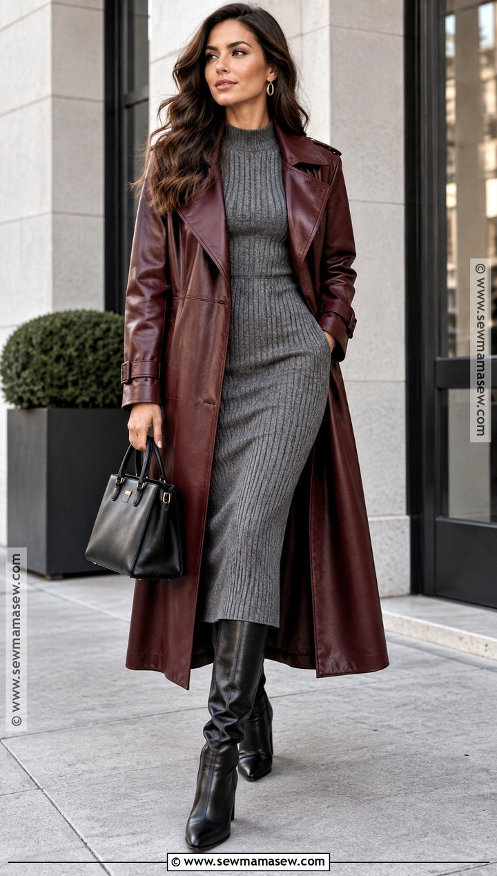 Leather Trench Coat With Knit Dress - 20 fall fashion coats