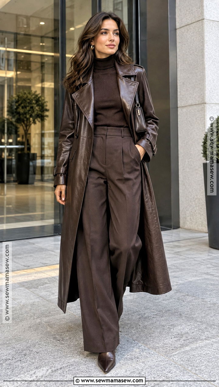Leather Trench Coat With Turtleneck And Wide Leg Pants - 15 Fall Coats for Women 2026