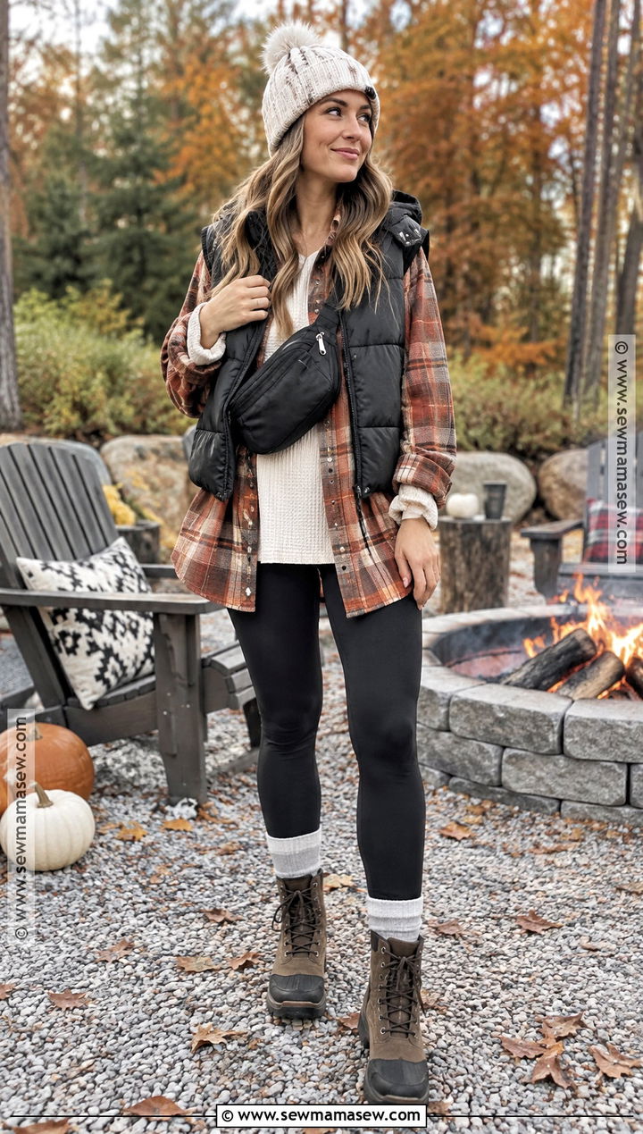 Leggings And Flannel Campfire Outfit - 20 Campfire Outfit Fall Ideas