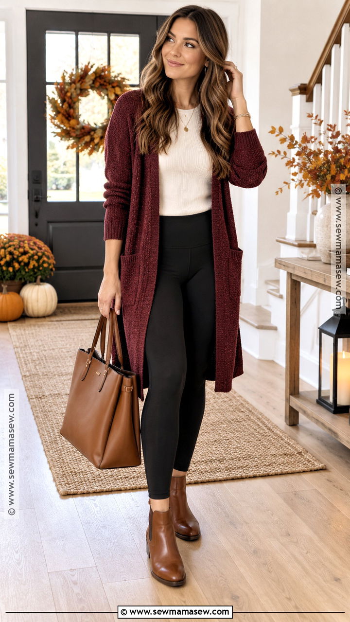 Leggings And Long Cardigan Thanksgiving Outfit - 20 leggings thanksgiving outfit