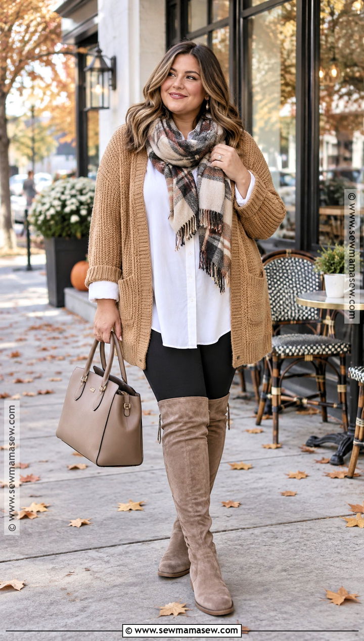 Leggings And Long Cardigan With Over The Knee Boots - 15 fall outfits with over the knee boots