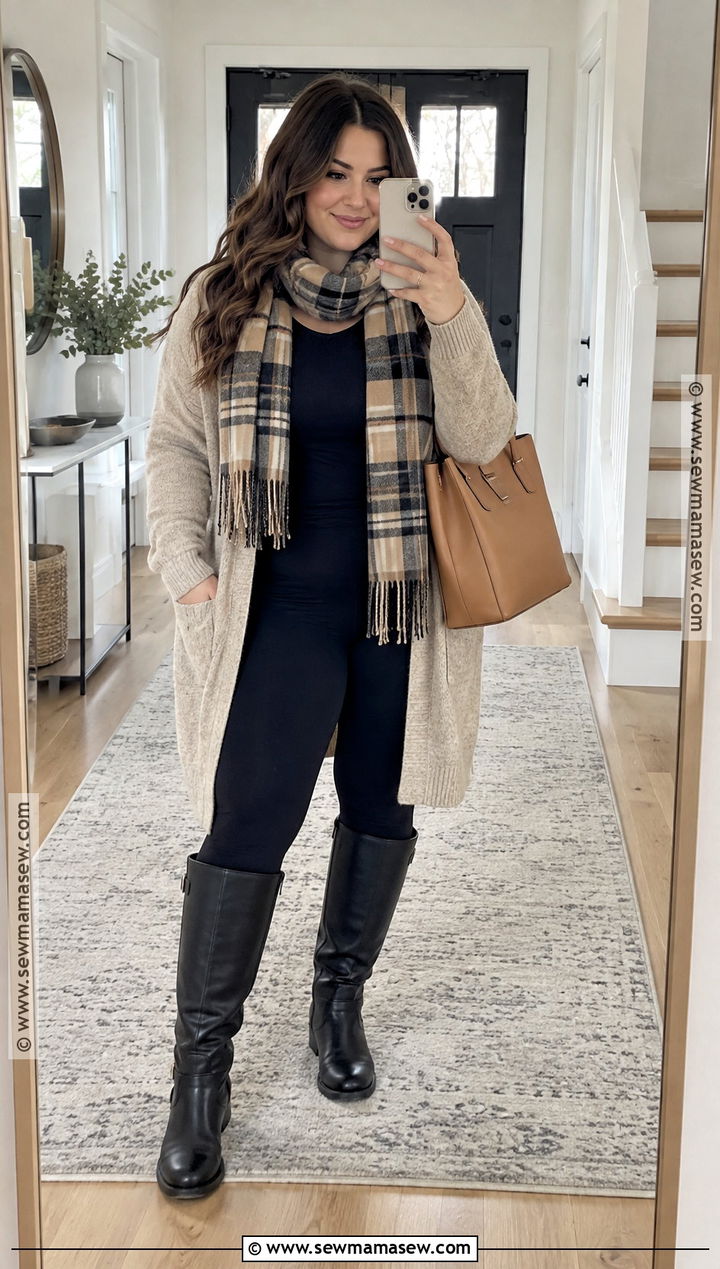 Leggings And Long Cardigan With Tall Boots - 20 tall boot fall outfits