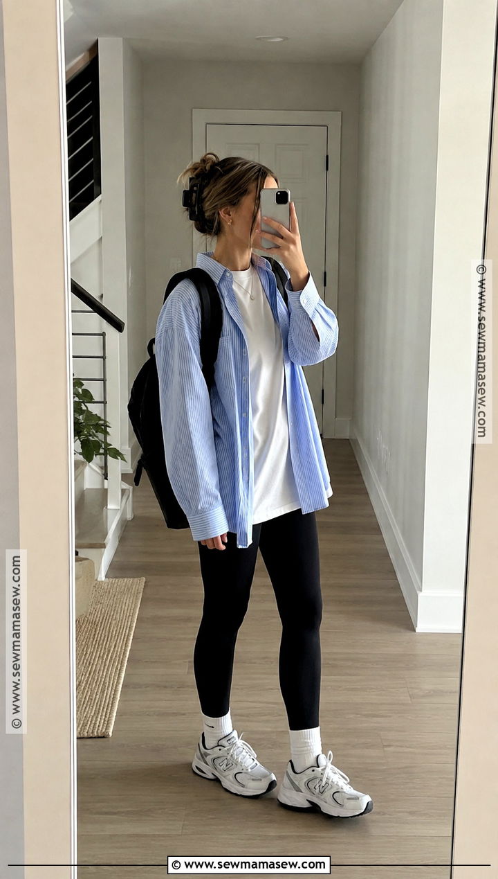 Leggings And Oversized Button Down School Outfit - 15 back to school highschool outfits