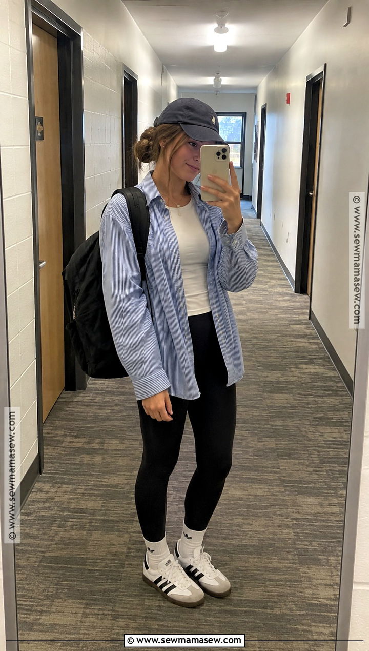 Leggings And Oversized Shirt With Sambas - 20 Back To School Outfits Sambas