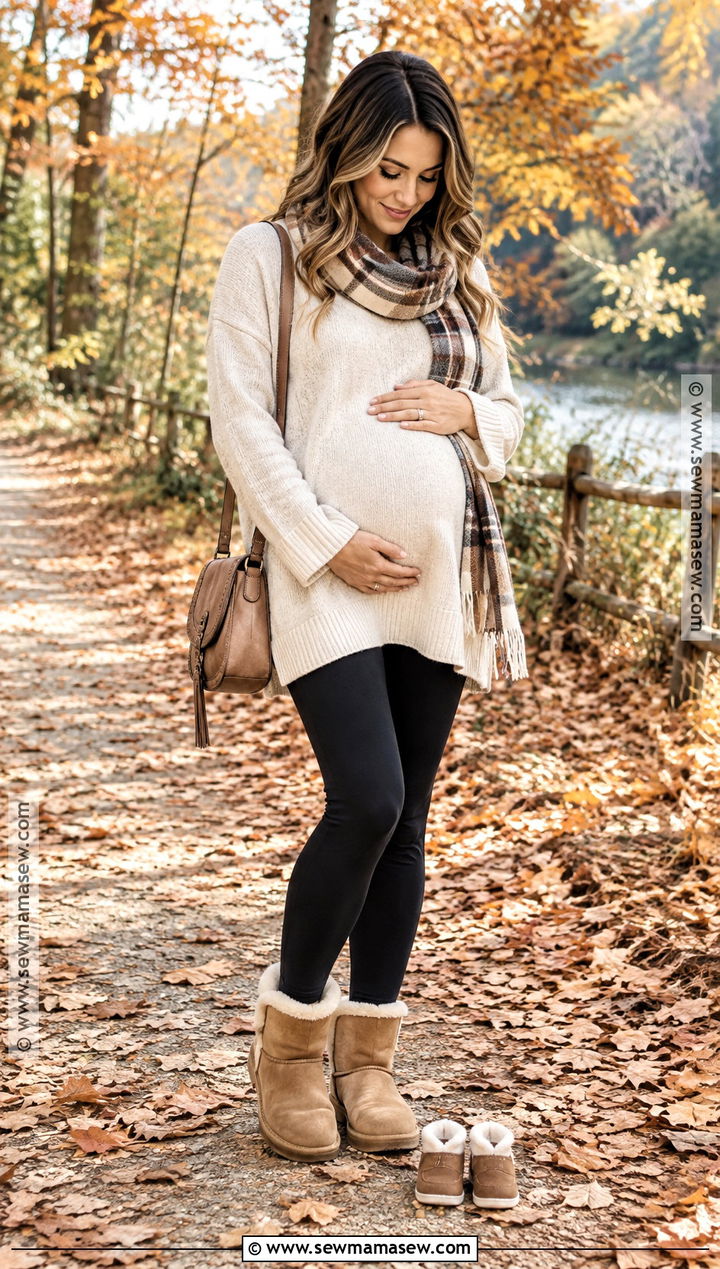 Leggings And Oversized Sweater Pregnancy Announcement Outfit - 15 Pregnancy Announcement Fall Outfits