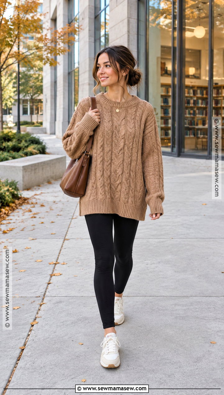 Leggings And Oversized Sweater With Sneakers Fall Outfit - 15 leggings and sneakers outfit fall