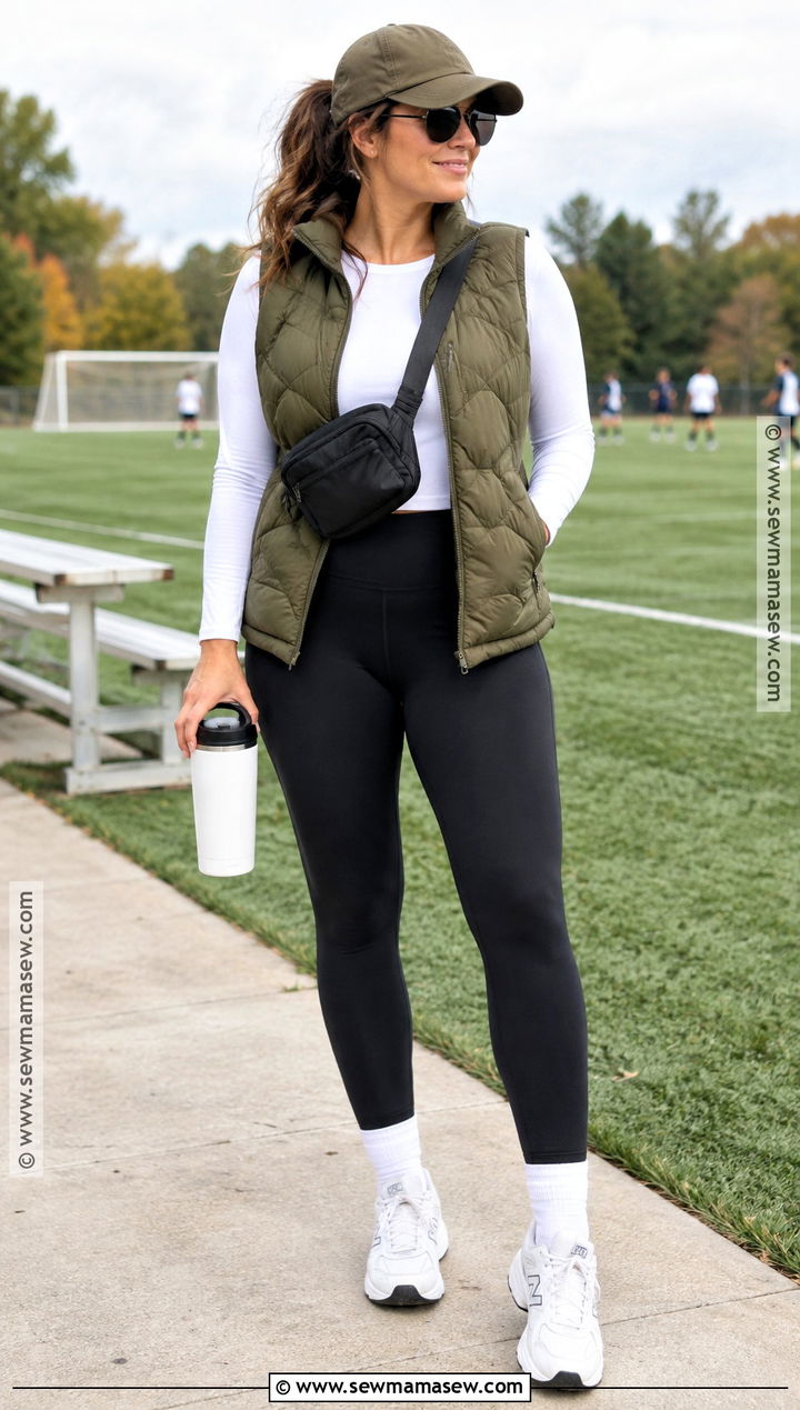 Leggings And Puffer Vest Soccer Mom Outfit - 15 soccer mom outfits fall