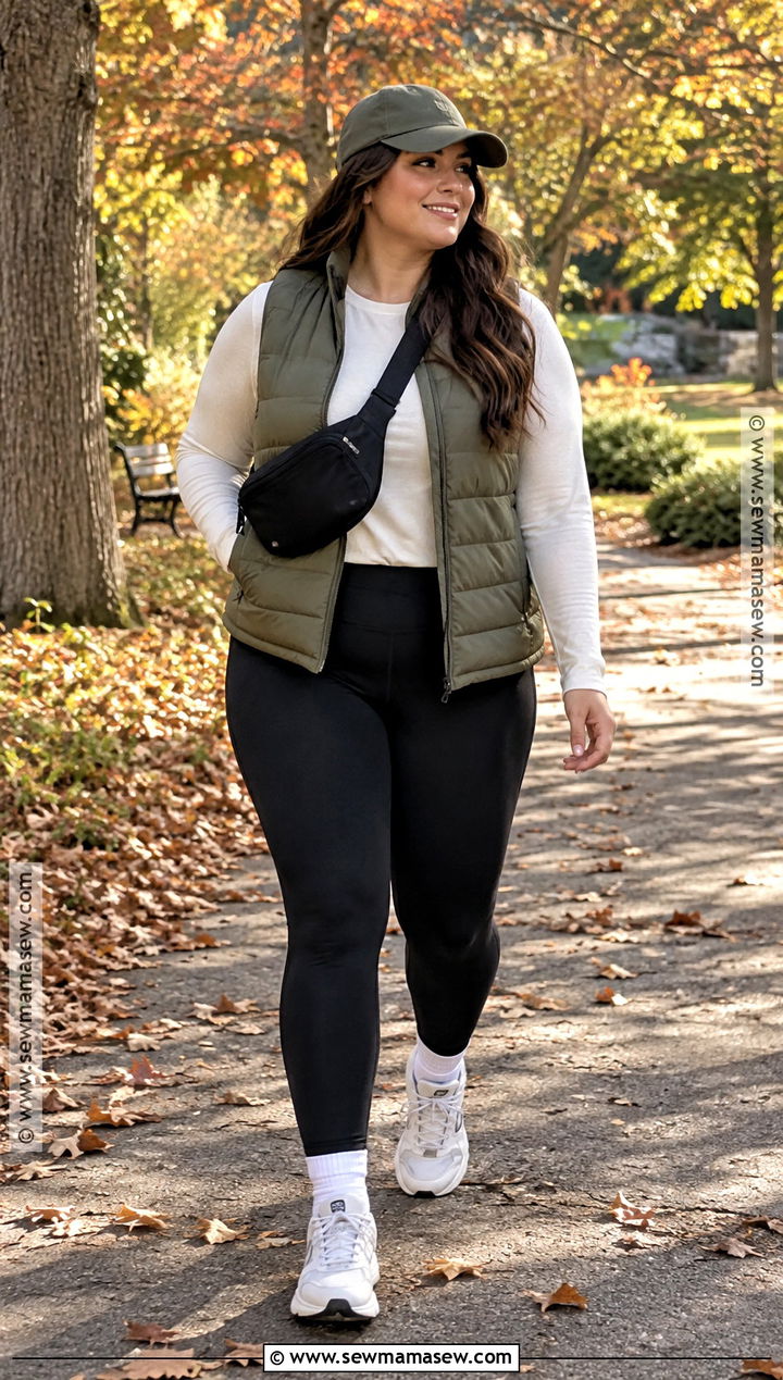Leggings And Puffer Vest Walking Outfit - 15 Cute Walking Outfits Fall